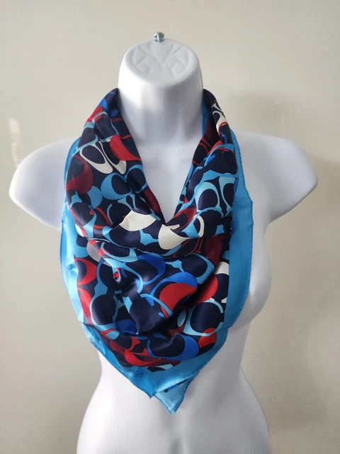 vintage coach silk scarf multi blues, red & white
