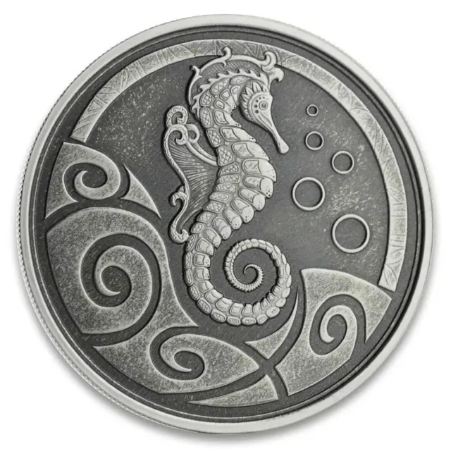 2019 1 oz Samoa Seahorse Antiqued Finish .999 Silver Coin BU In CAPSULE
