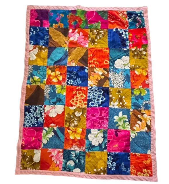 Vintage Grandmas Flower Garden Baby Crib Quilt Colorful Patchwork Blanket Floral