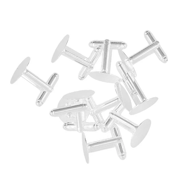 10 Stck. Silber Weiß Manschettenknöpfe 15 mm Klebepad Basis für