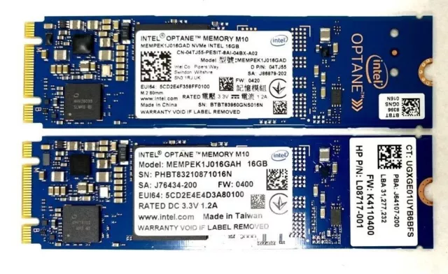 LOT OF 2 INTEL MEMPEK1J016GAH 16 GB SSD M.2 Memory Module 2280  NVMe Optane M10