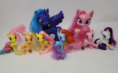 My Little Pony Hasbro Mini Figure Lot Large Princess Luna Rainbow Dash Apple EUC