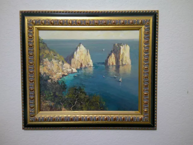 Painting, Oil, Faraglioni Rocks Capri Italy - Framed 18 x 15.75