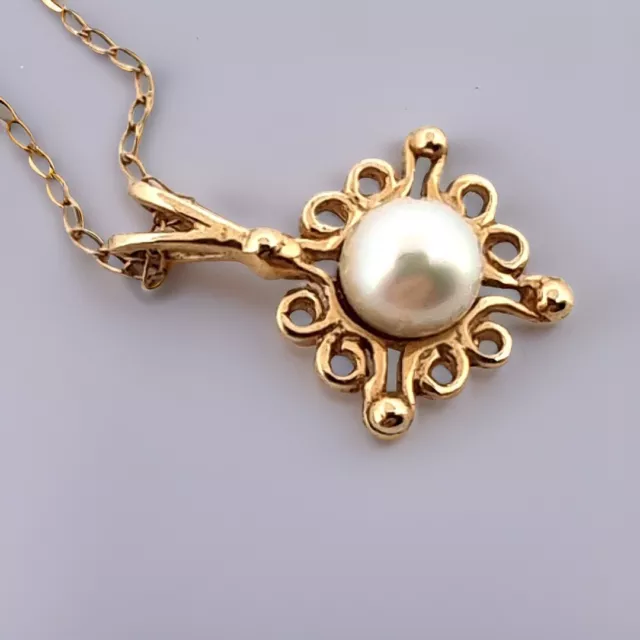 SOLID 14K GOLD AKOYA 5.7mm SALT WATER WHITE PEARL PENDANT 19.25" NECKLACE #7985