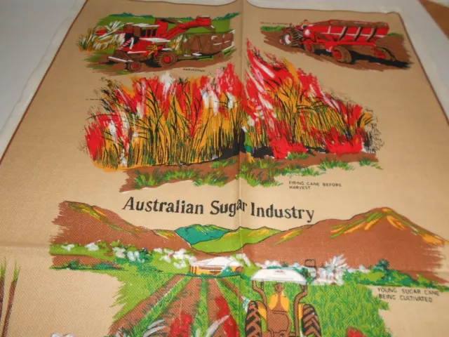 Vintage Souvenir Tea Towel Linen/Cotton Blend 'Australian Sugar Industry' New