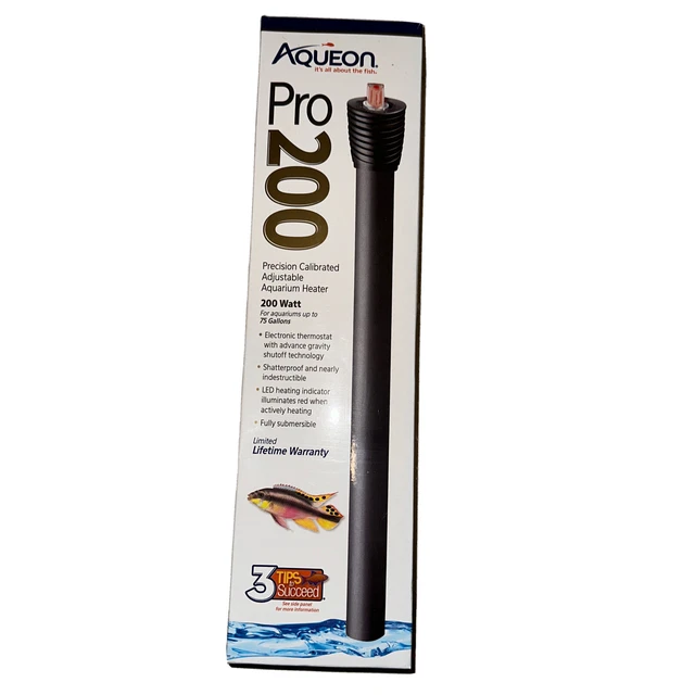Calentador sumergible para acuario Aqueon Pro 200W tanque 75 galones NUEVO