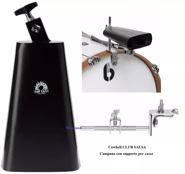 Cowbell 6" CLUB SALSA Campana Campanaccio percussione con supporto per cassa