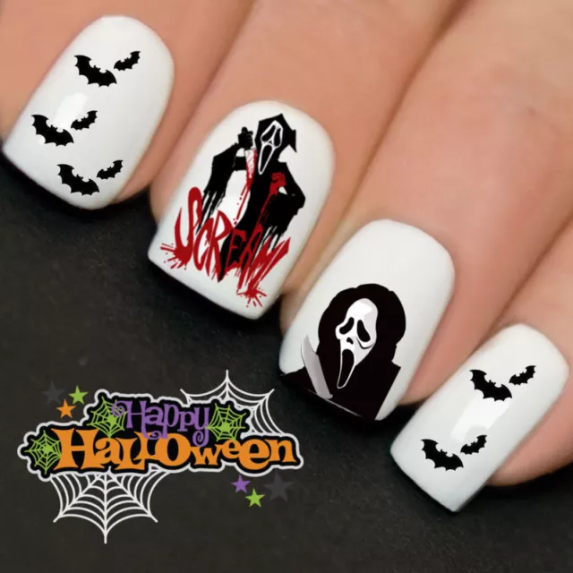Scream Bats Ghost Halloween Nails Nail Art Water Transfer Decal Wraps Y759