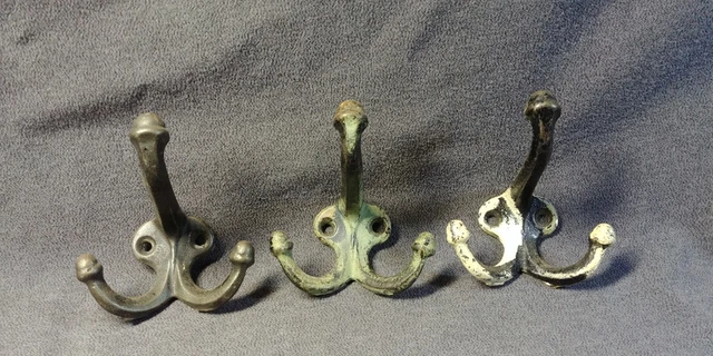 3 Large Three Hook Cast Iron Coat Hook Acorn Finial Metal Salvage Antique Lot
