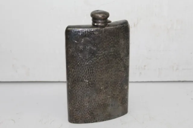 OLD Antique Meriden Silverplate Whiskey Flask Hammered w/ Monogram