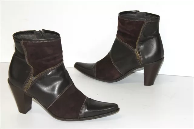 SPIRAL Bottines Boots Pointues Cuir et Daim Marron Foncé T 39 TTBE