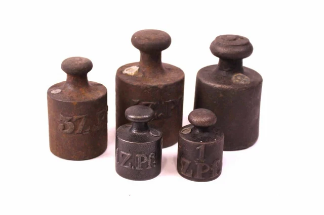 5 Gewichte 1-5 Z.Pf Zollpfund Waagengewichte Massiv Eisen Kaufmann Krämer Antik