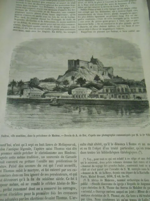 Vue de Sadras Indes Anglaise  Gravure Old Print 1877