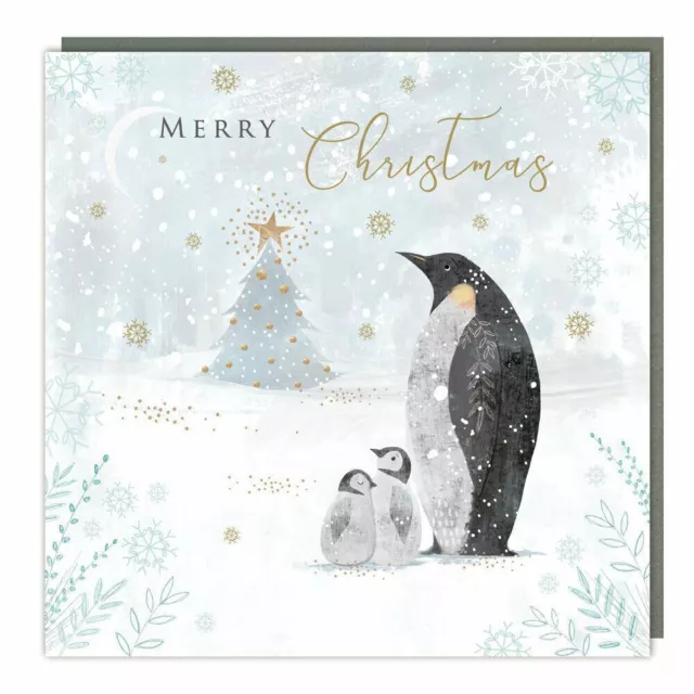 Charity Christmas Cards Penguin Family Foil Embossed Finish - Pack 5