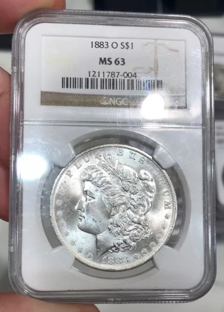 1883-O Morgan Dollar graded MS63 by NGC Mostly White Nice Coin Flashy PQ+