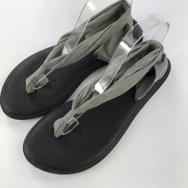 Sanuk Yoga Mat Sling Women's Flip Flops Size 10 Gray/White Striped Sandals