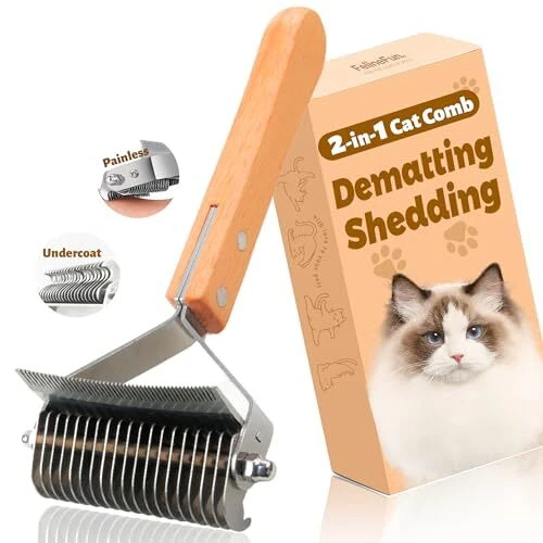 2 in 1 Cat Comb for Dematting & Shedding, Cat Matted Fur Remover, Professiona...