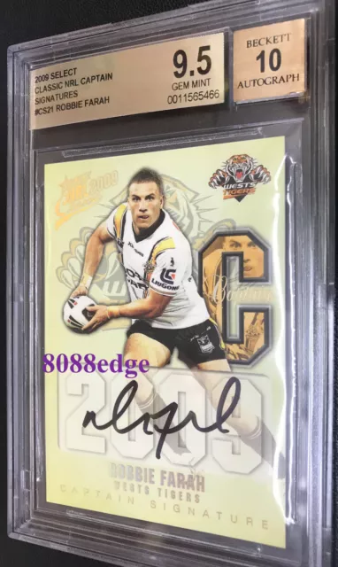 2009 Select Nrl Captain Signature Auto: Robbie Farah #28/50 Bgs 9.5 "Gem Mint" !