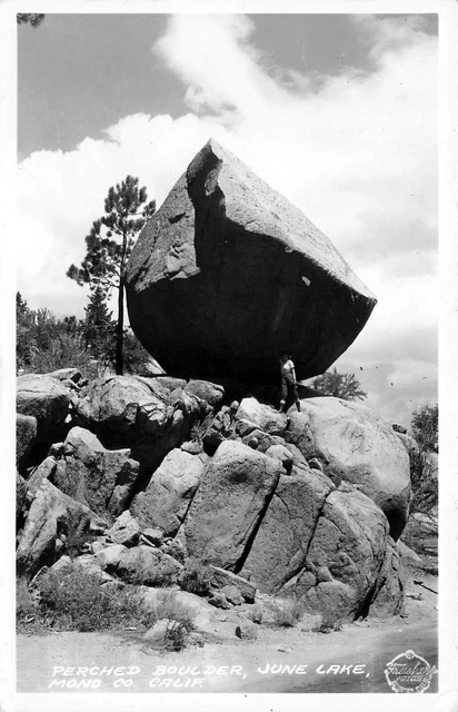 California Rppc Real Photo Postcard: Perched Boulder, June Lake Mono Co. Ca