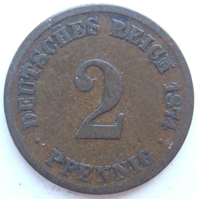 Moneta Reich Tedesco Impero Tedesco 2 Pfennig 1874 H IN fine
