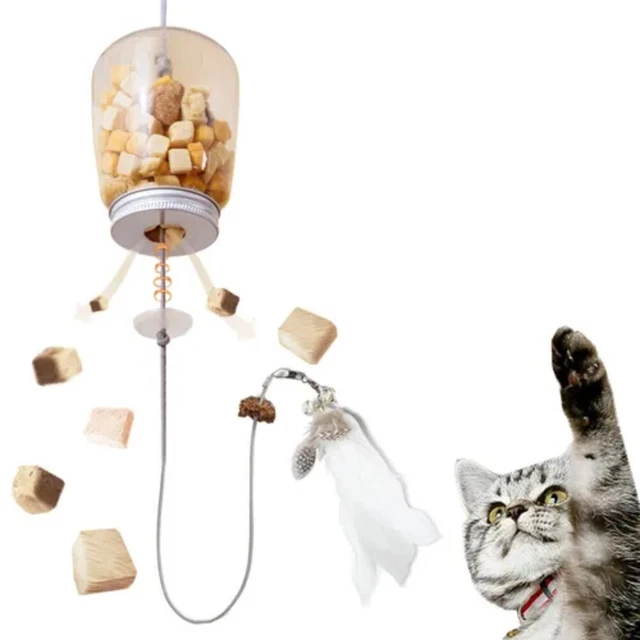 Elastic Rope Cats Leak Food Toy with Bell Cat Food Feeder   Indoor