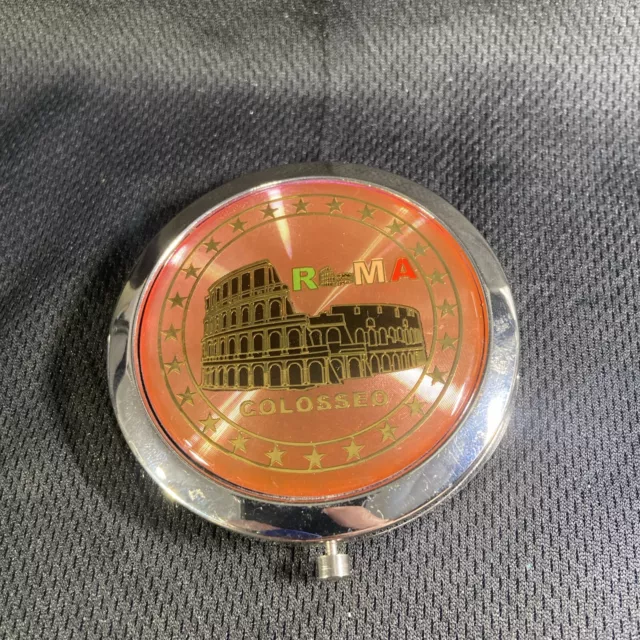 Roma Colosseo Round Double Mirror Compact Pocket Rome Vtg Purse 3”