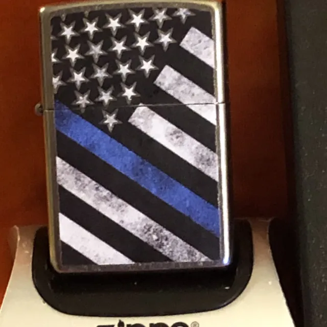 Blue Line Police Support USA Flag   Zippo Lighter 2019 New In Box