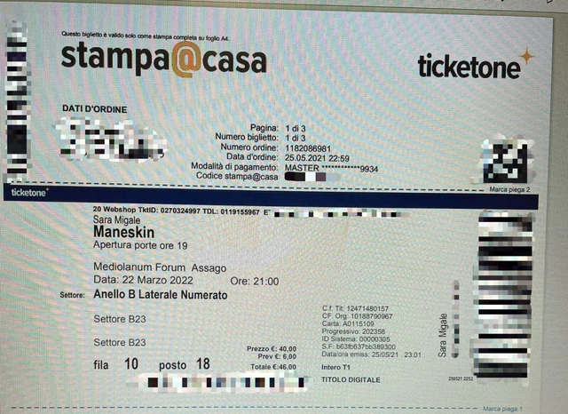 Biglietto concerto Maneskin 03/04/2023 ASSAGO SOLD OUT (NUOVA DATA)