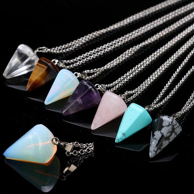 Crystal Gemstone Quartz Pendulum Healing Dowsing Reiki Chakra Pendant Chains