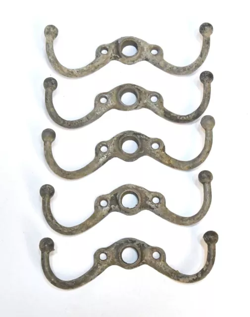 5 Vintage Metal Double Prong Coat Or Hat Hooks