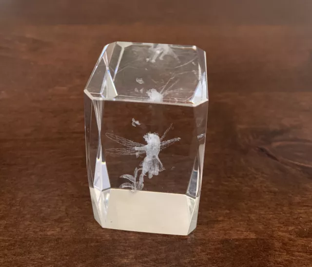 Crystal Clear Glass Cube Paperweight 3D Laser Etched Fairy