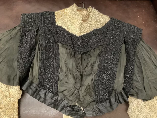 ~ Dreamy Parisian Victorian Edwardian Antique Couture Lace formal Blouse Black 