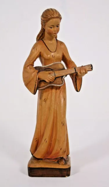 Bollina Schneider Lucerne Switzerland Wood 8” Carved Paint Girl Musician Figure