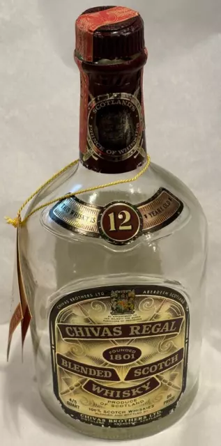 Chivas Regal Scotch Whiskey Empty Bottle 4/5 qt quart w/ cap neck card TAX STRIP