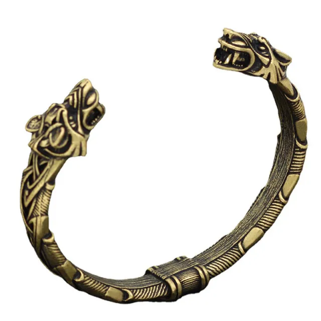Mens Norse Viking Arm Ring Fenrir Wolf Head Cuff Bangle Bracelet