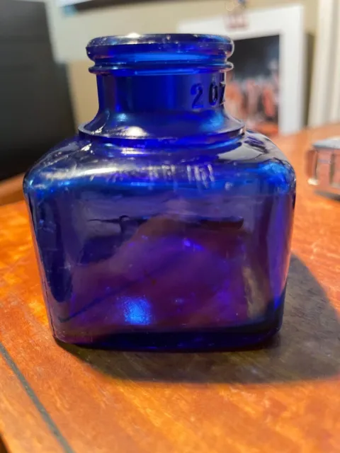 Antique Davids' Magic Black Ink Cobalt Blue Bottle 2 OZ 2" X 2" x 2.25" Vintage