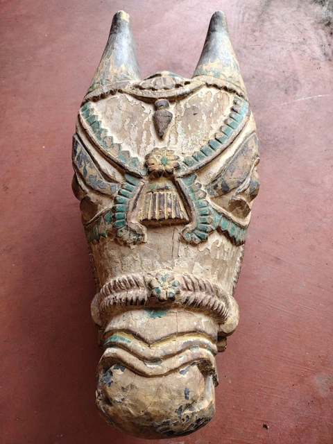 Antique Vintage Nandi Bull Head - Ceremonial Wood Carved Sculpture