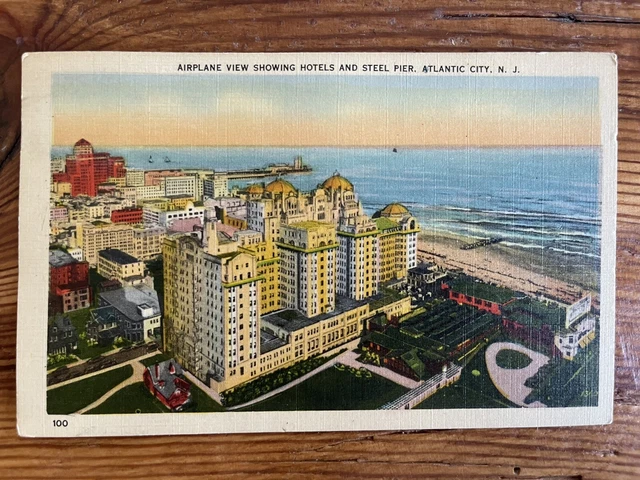Airplane View of Hotels and Steel Pier, Atlantic City, New Jersey - 1944 Vtg PC