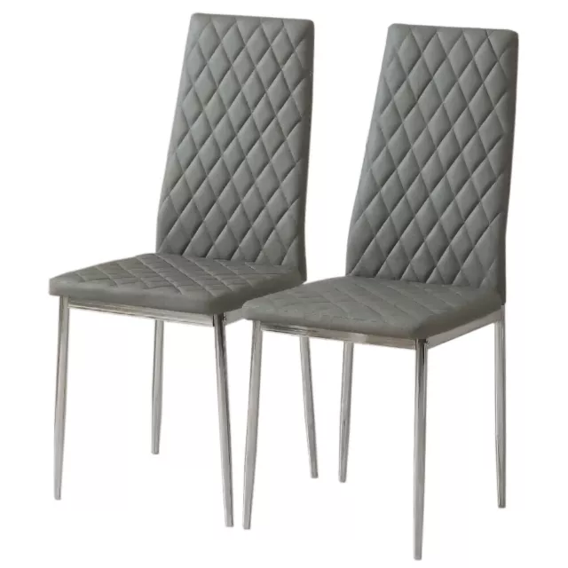 2pcs Grey Faux Leather Dining Chairs Kitchen Furniture Padded Metal Legs Seat