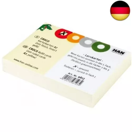 HAN Karteikarten für CROCO Lernkartei, 190 g/m², gelb, liniert (A7 / 500 Stück)