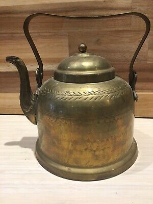 Vintage Antique Brass Tea Pot Hand Tooled Decor Only