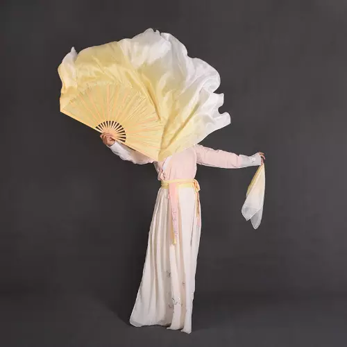 Velo di seta 1 Pai Yangko Fancing Bamboo Dancer Performance Oggetti di scena beige oro