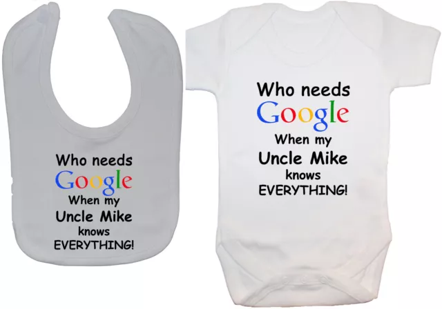 Google Personalised Uncle..Babygrow Bodysuit Romper T-Shirt & Feeding Bib 0-24m