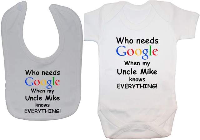 Google Personalised Uncle..Babygrow Bodysuit Romper T-Shirt & Feeding Bib 0-24m