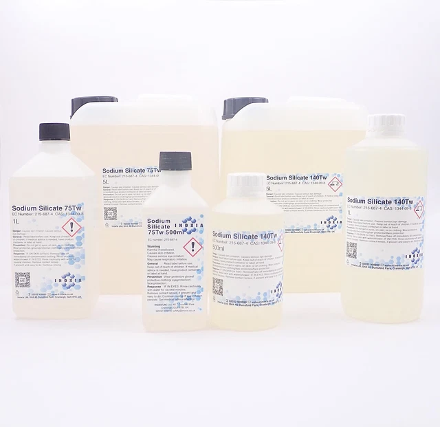 Silicato de sodio, vaso de agua, 75Tw o 140Tw (viscosidad baja y alta), 500ml-5L