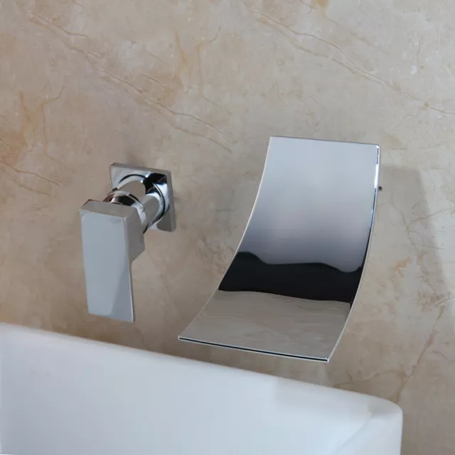 Modern Bathroom Wall Mounted Waterfall Vessel Sink Faucet Chrome Single Handle