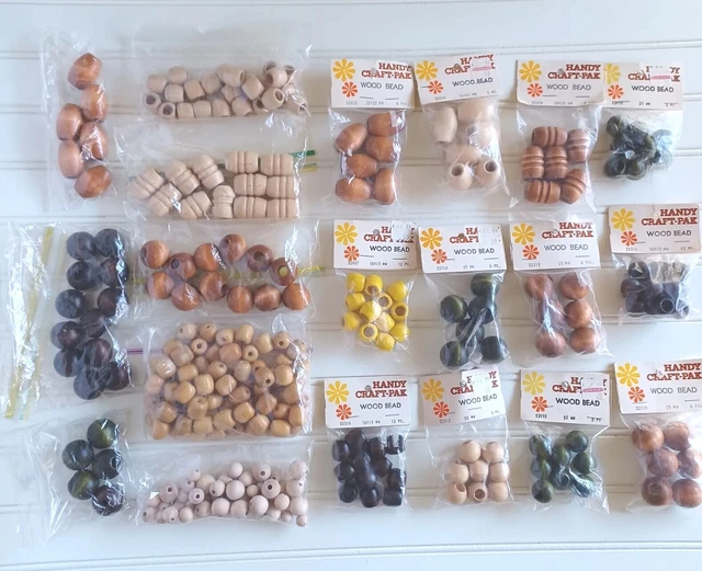 Vintage WOOD Craft Beads LOT, 60s Macrame Handy Craft Deadstock Groovy Hippie