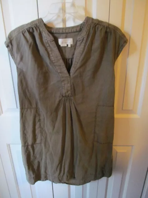 Anthropologie Green Linen Cap Sleeve Shift Tunic Dress Size Xs