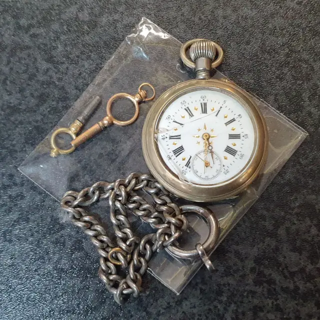 Taschen Uhr, ungeprüft mit Uhren-Kette und 2 Schlüsseln