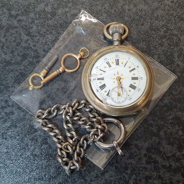 Taschen Uhr, ungeprüft mit Uhren-Kette und 2 Schlüsseln
